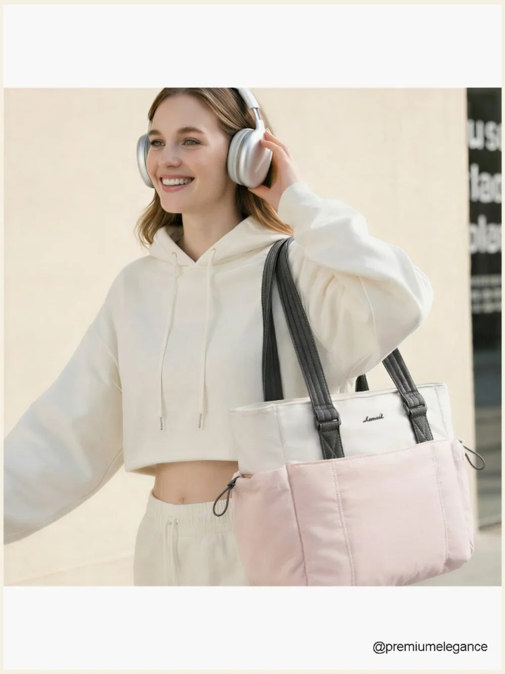 Puffy Tote Bag with Cup Holder, Quilted Laptop Bag 15.6